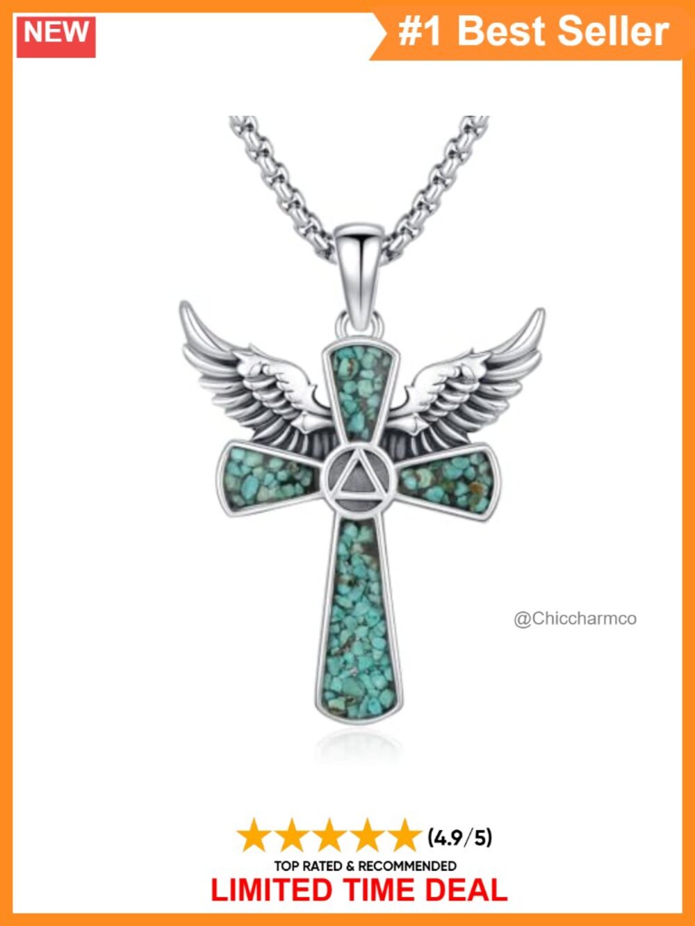 925 Sterling Silver Turquoise Cross Pendant Necklace 22in